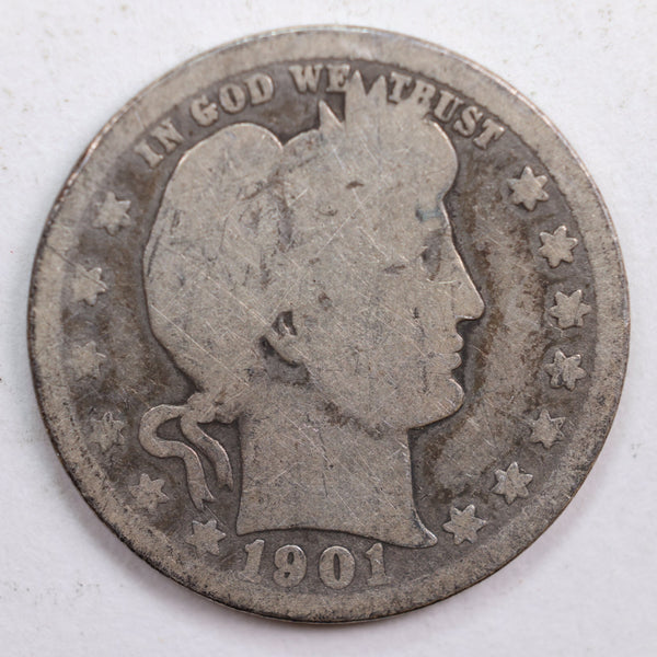 1901-O Barber Quarter, Abt Good Circulated Coin, Store #QR672
