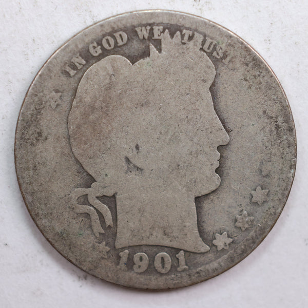 1901-O Barber Quarter, Abt Good Circulated Coin, Store #QR673