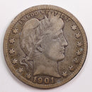 1901 Barber Quarter, Very Good Circulated Coin, Store