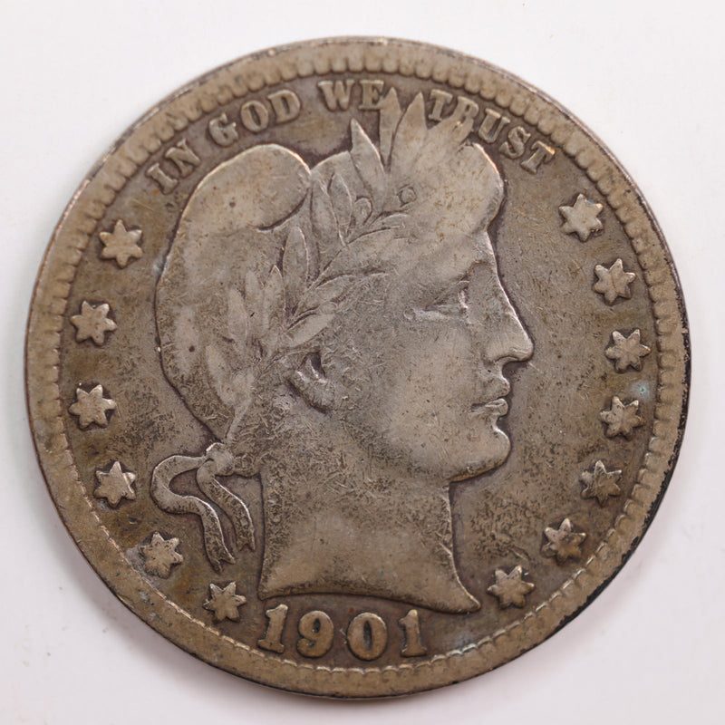 1901 Barber Quarter, Very Good Circulated Coin, Store