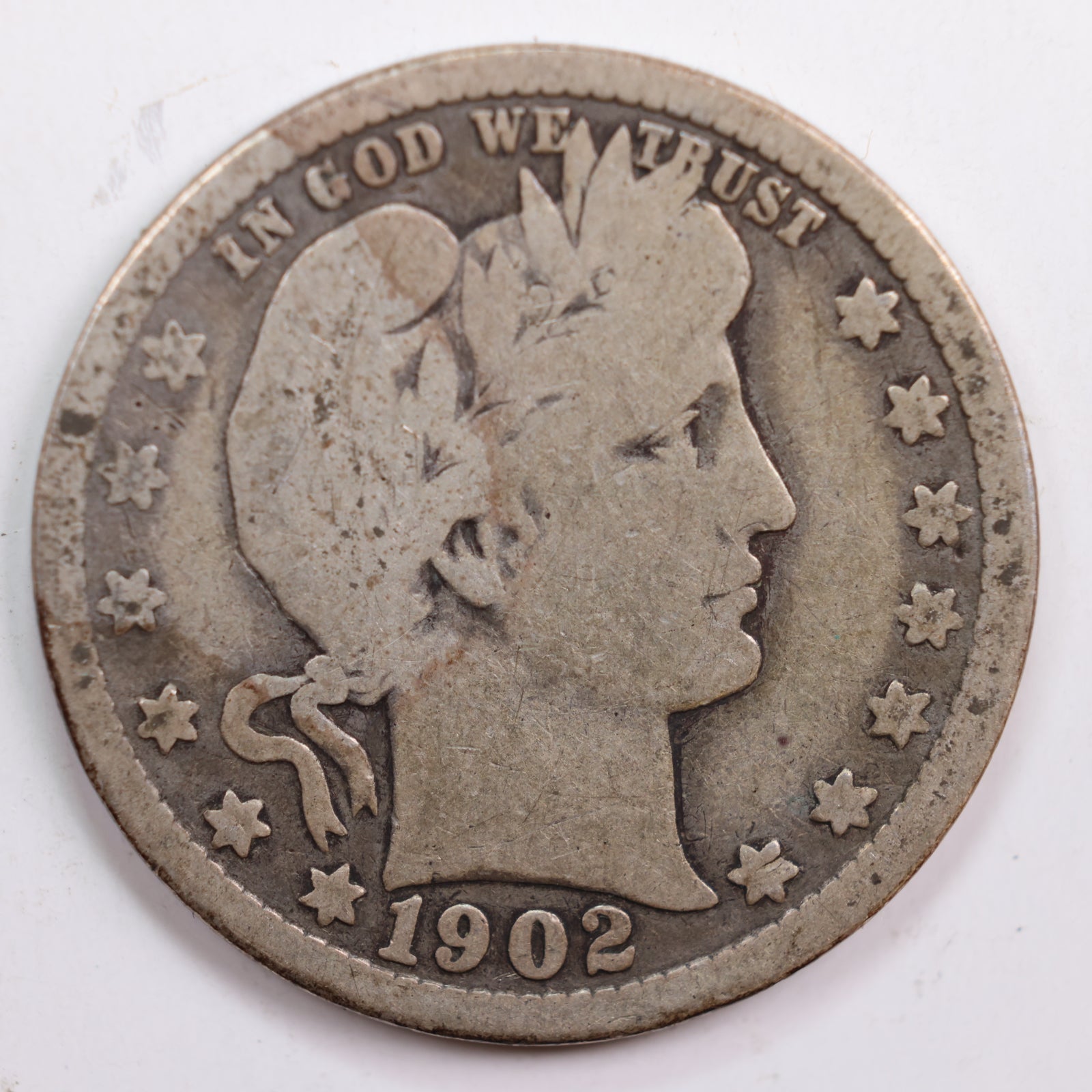 1902 Barber Silver Quarter, Very Good Circulated Coin, Store #QR677