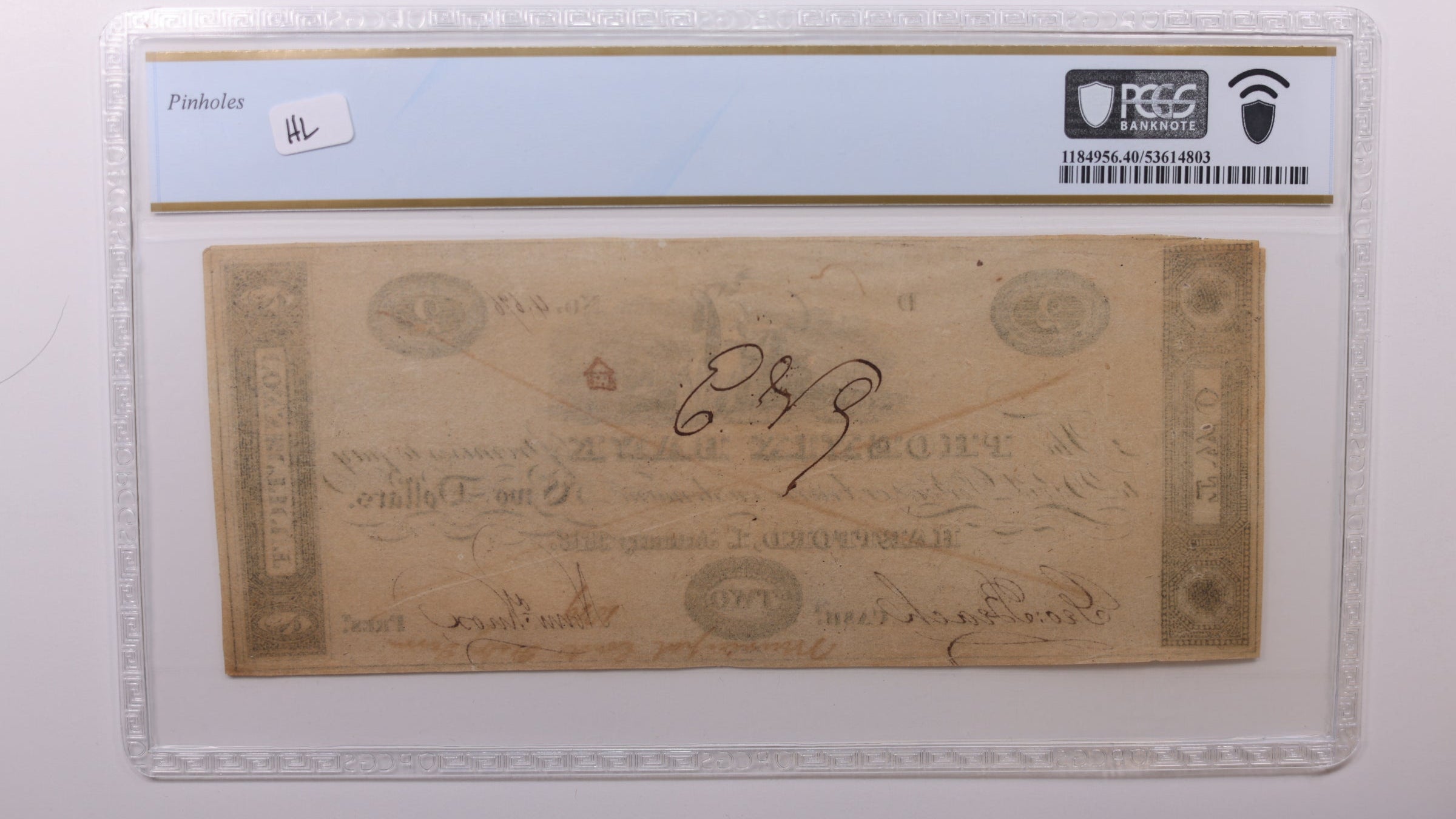 1818 $2, Hartford, Connecticut, Obsolete Currency, PCGS XF-40, Store #GCON003.