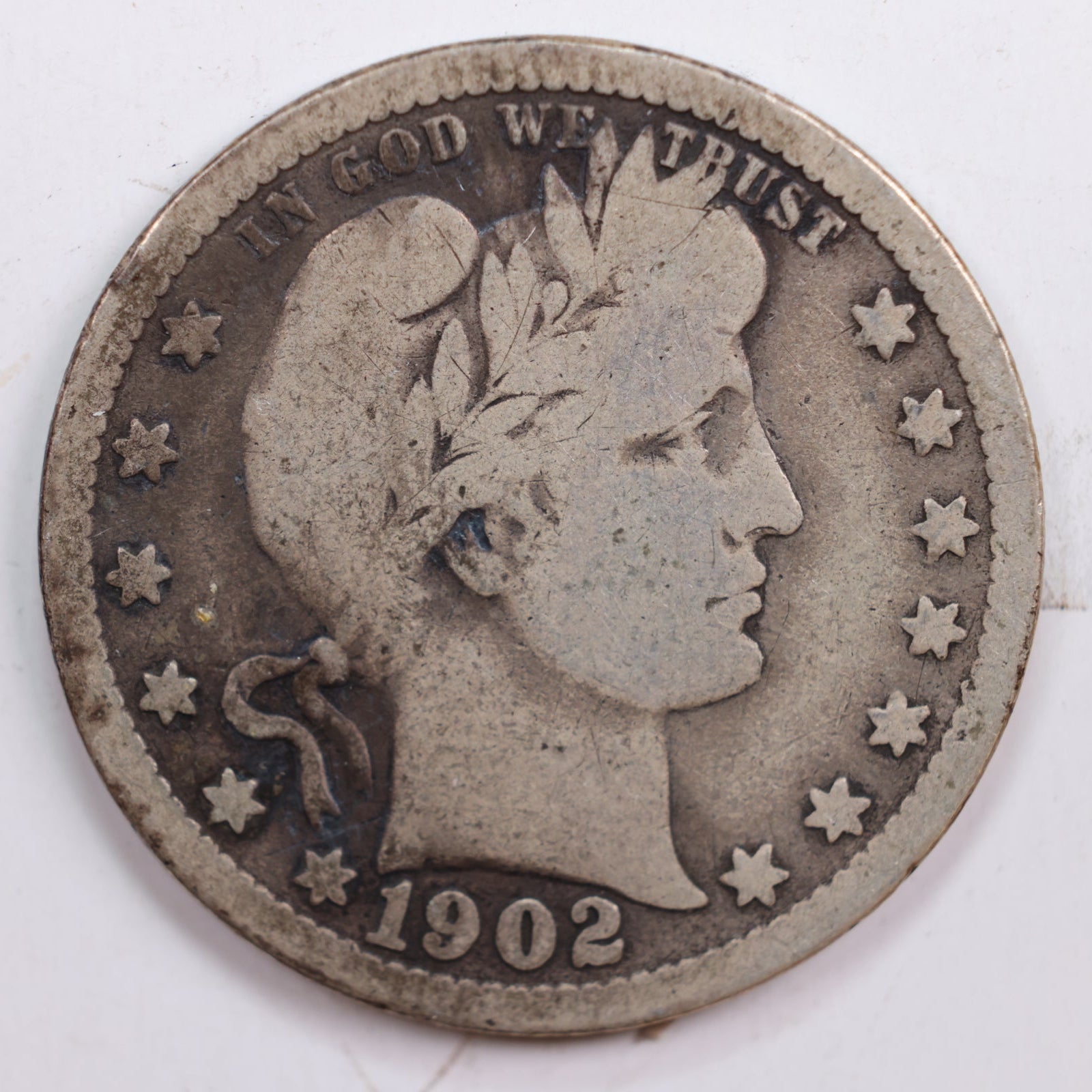 1902 Barber Silver Quarter, Very Good Circulated Collectible Coin, Store #QR679