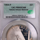 1994-P, Vietnam Veterans Memorial., Silver Commemorative., CAC PR66., Store GMC075