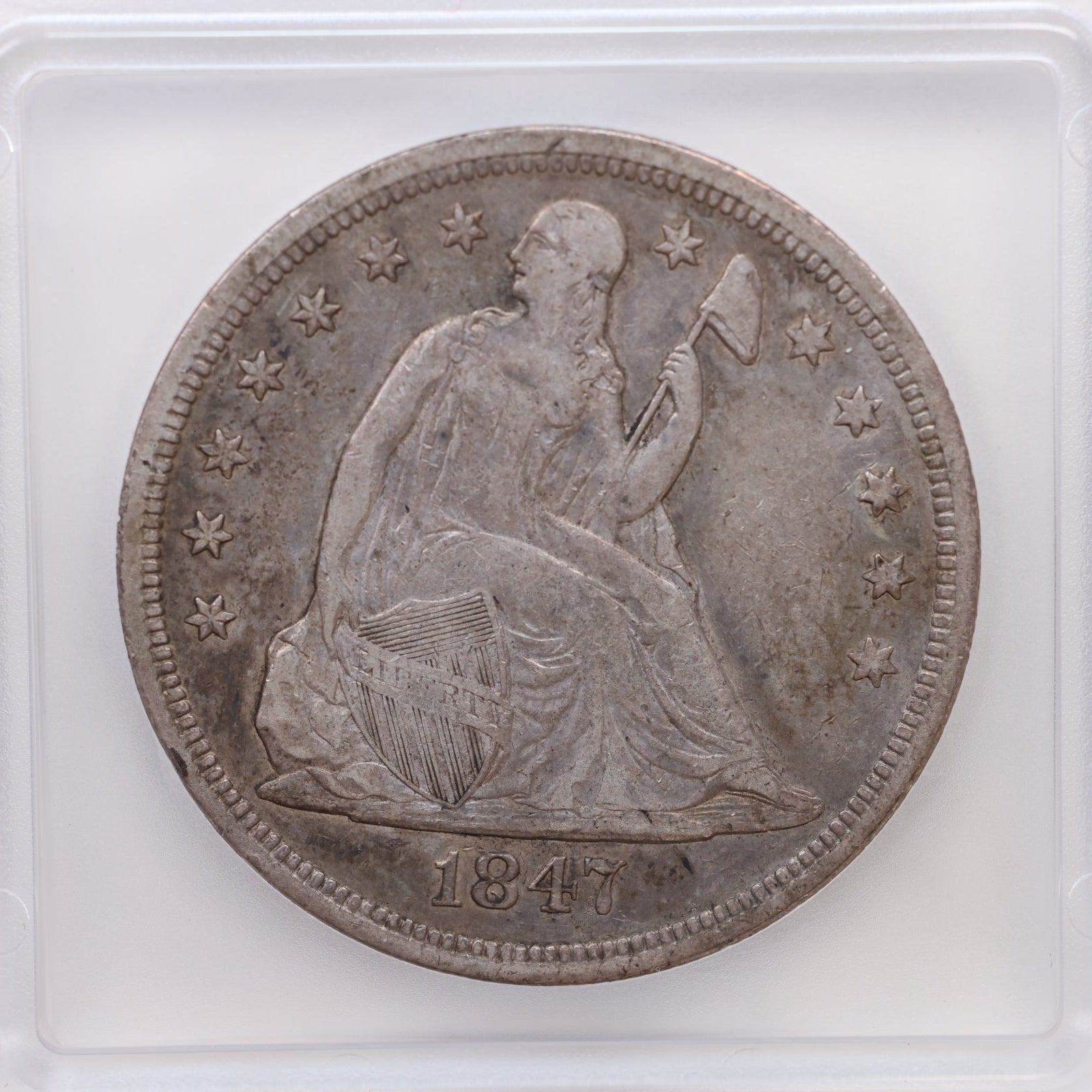 1847 Seated Liberty Silver Dollar, Circulated, ICG EF-45, Store #GDR0296.