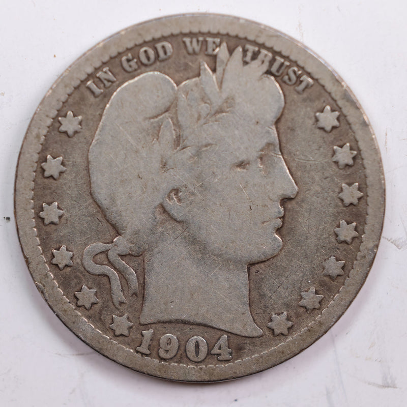 1904-O Barber Quarter, Very Good Circulated Coin, Store