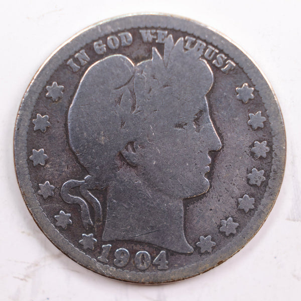 1904-O Barber Quarter, Good Circulated Coin, details, Store #QR699