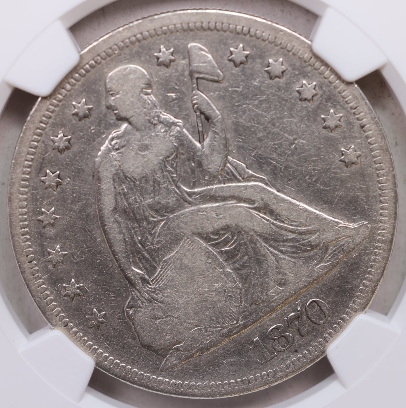 1870-CC Seated Liberty Silver Dollar, Circulated, NGC Fine-12, Store #GDR0302.