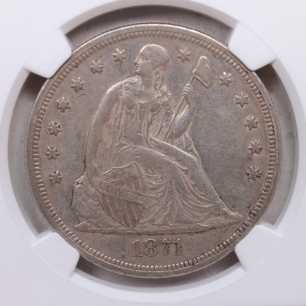 1871 Seated Liberty Silver Dollar, Circulated, NGC AU-50, Store #GDR0303.