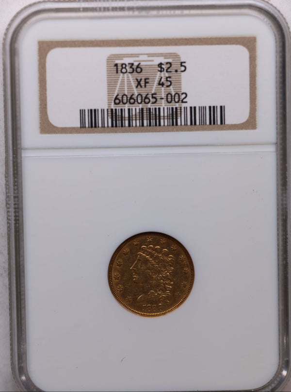 1836 $2.50 Quarter Eagle, Classic Head, Circulated, NGC XF-45, Store Sale #G0141.