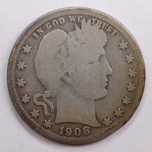 1908 Barber Quarter, Good+ Circulated Coin, Store #QR717