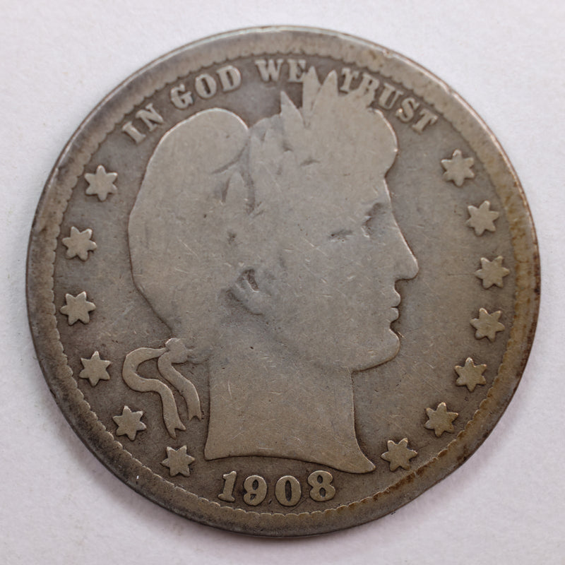 1908 Barber Quarter, Good+ Circulated Coin, Store