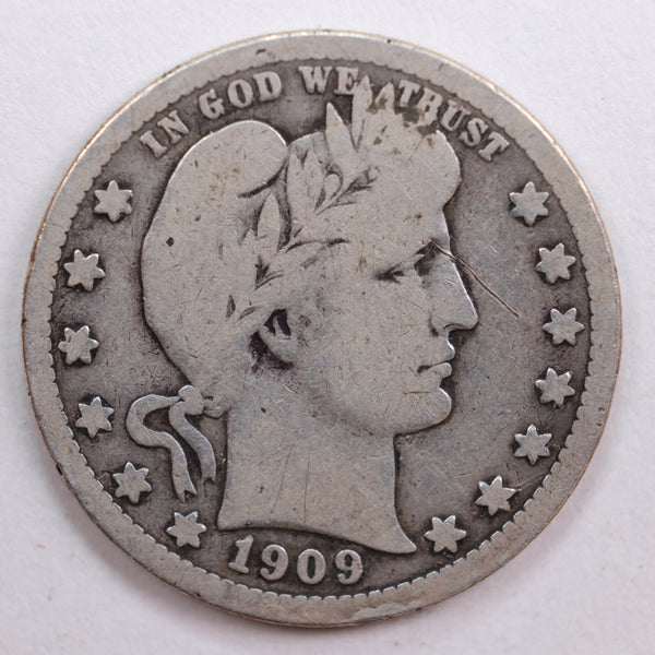 1909 Barber Quarter, Very Good+ Circulated Coin, Store #QR718
