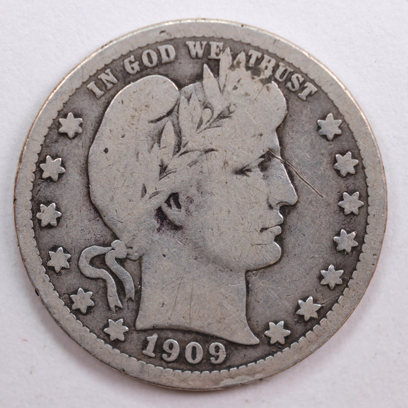 1909 Barber Quarter, Very Good+ Circulated Coin, Store