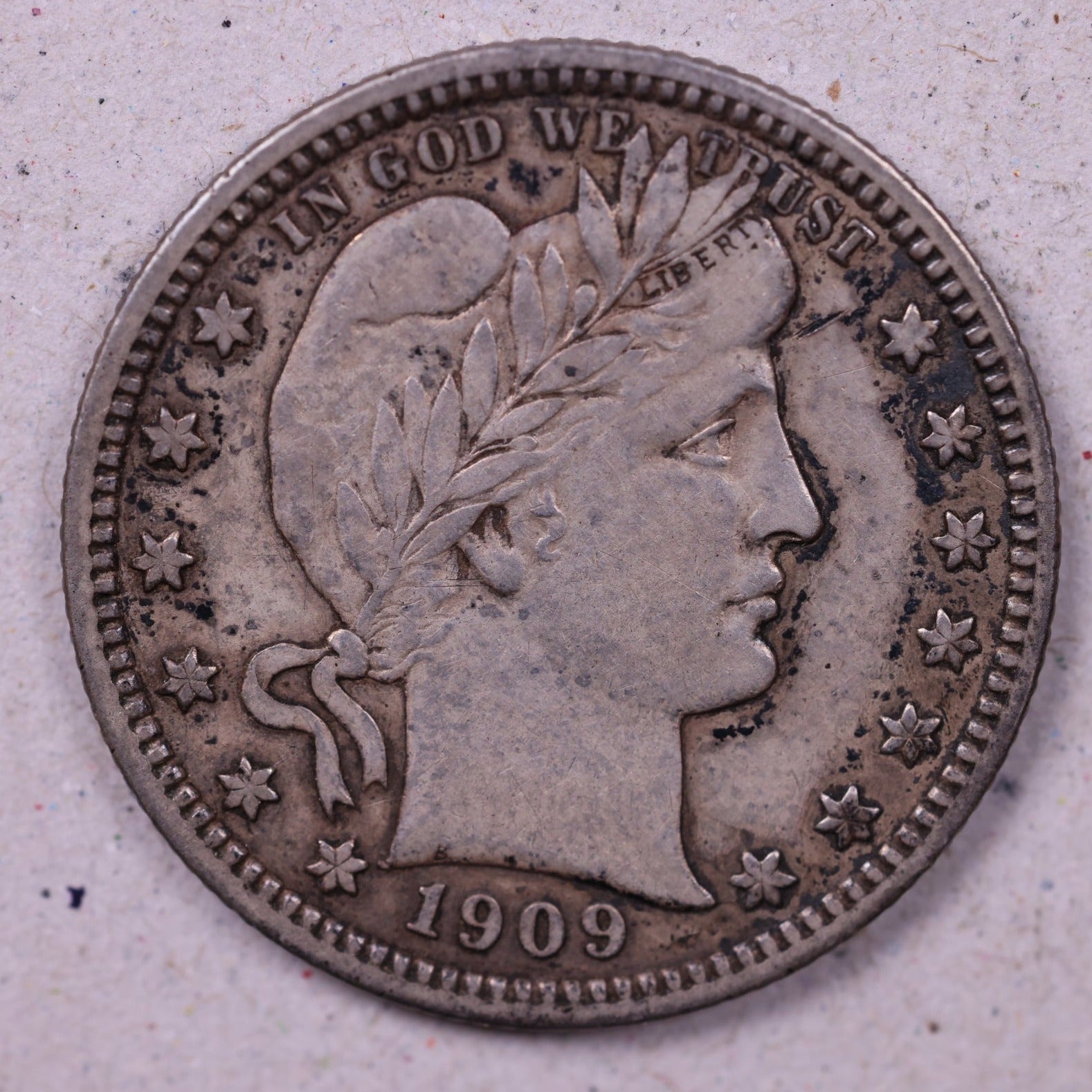 1909 Barber Silver Quarter, Extra Fine+ Circulated Coin, Store #QR1517