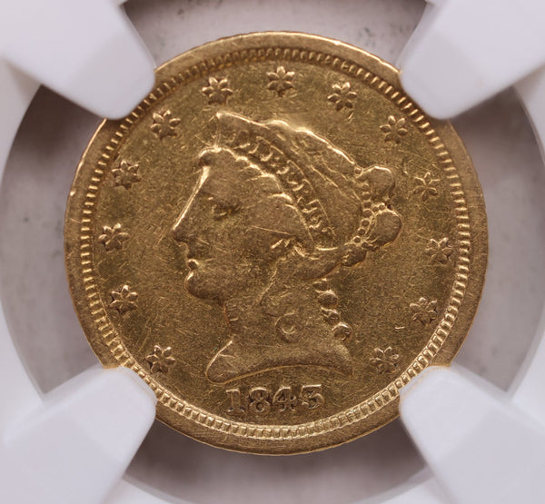 1843-D $2.50, Gold Quarter Eagle, DAHLONEGA Mint, NGC Fine-15, Store Sale #G0142.