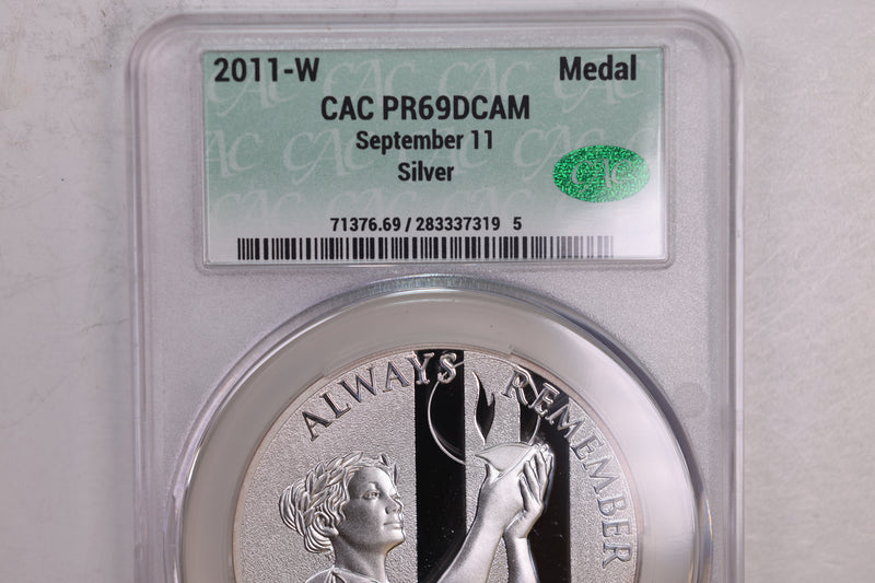 2011-W September 11., U.S. Mint Silver Medal., CAC PR69., Store GMC117
