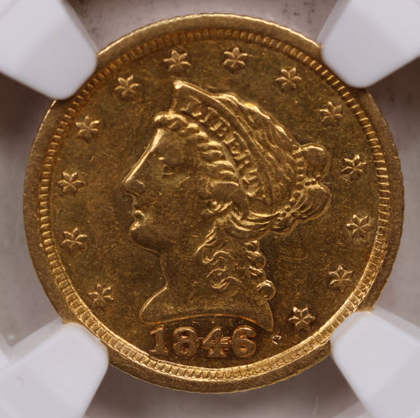 1846-D $2.50, Gold Quarter Eagle, DAHLONEGA Mint, NGC AU-55, Store Sale #G0143.