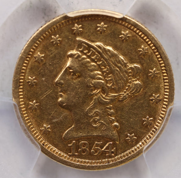 1854-O $2.50, Gold Quarter Eagle, Circulated Coin, PCGS XF-45, Store Sale #G0144.