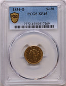 1854-O $2.50, Gold Quarter Eagle, Circulated Coin, PCGS XF-45, Store Sale
