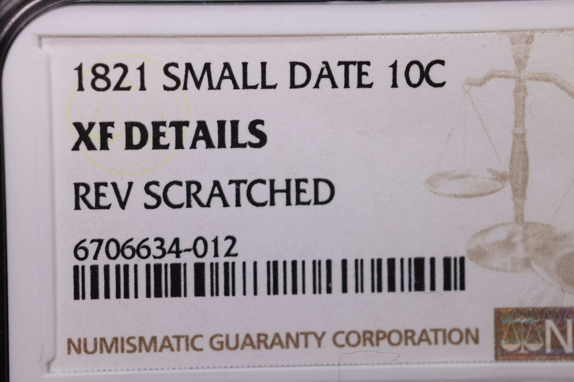 1821 Cap Bust Silver Dime, NGC Certified,. Store Sale #S015005