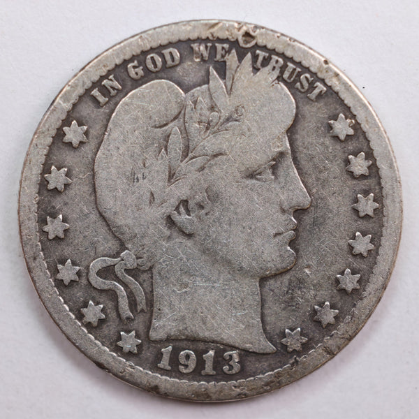 1913-D Barber Quarter, Very Good Circulated Coin, Store #QR724