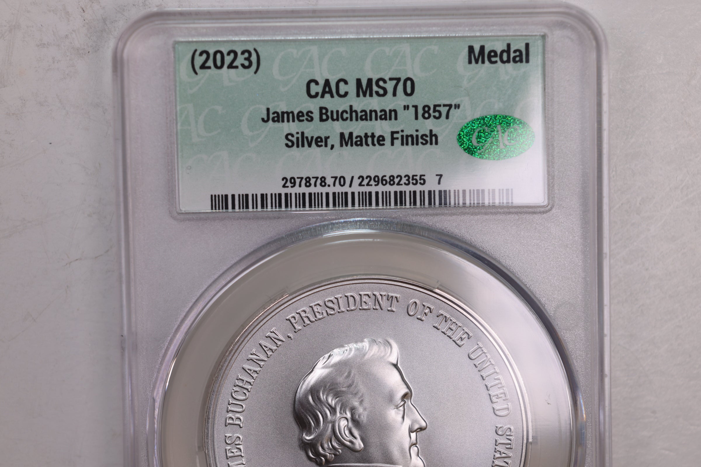 2023 James Buchanan "1857", U.S. Mint Silver Medal, CAC MS70, Store GMC119