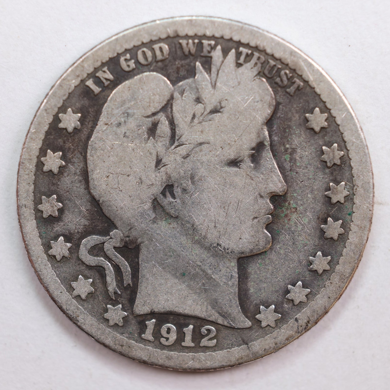 1912-S Barber Silver Quarter, Good+ Circulated Collectible Coin, Store #QR725