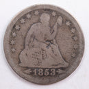 1853 Seated Liberty Quarter, Very Good Circulated Coin, Store