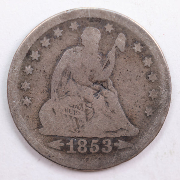 1853 Seated Liberty Quarter, Very Good Circulated Coin, Store #QR729