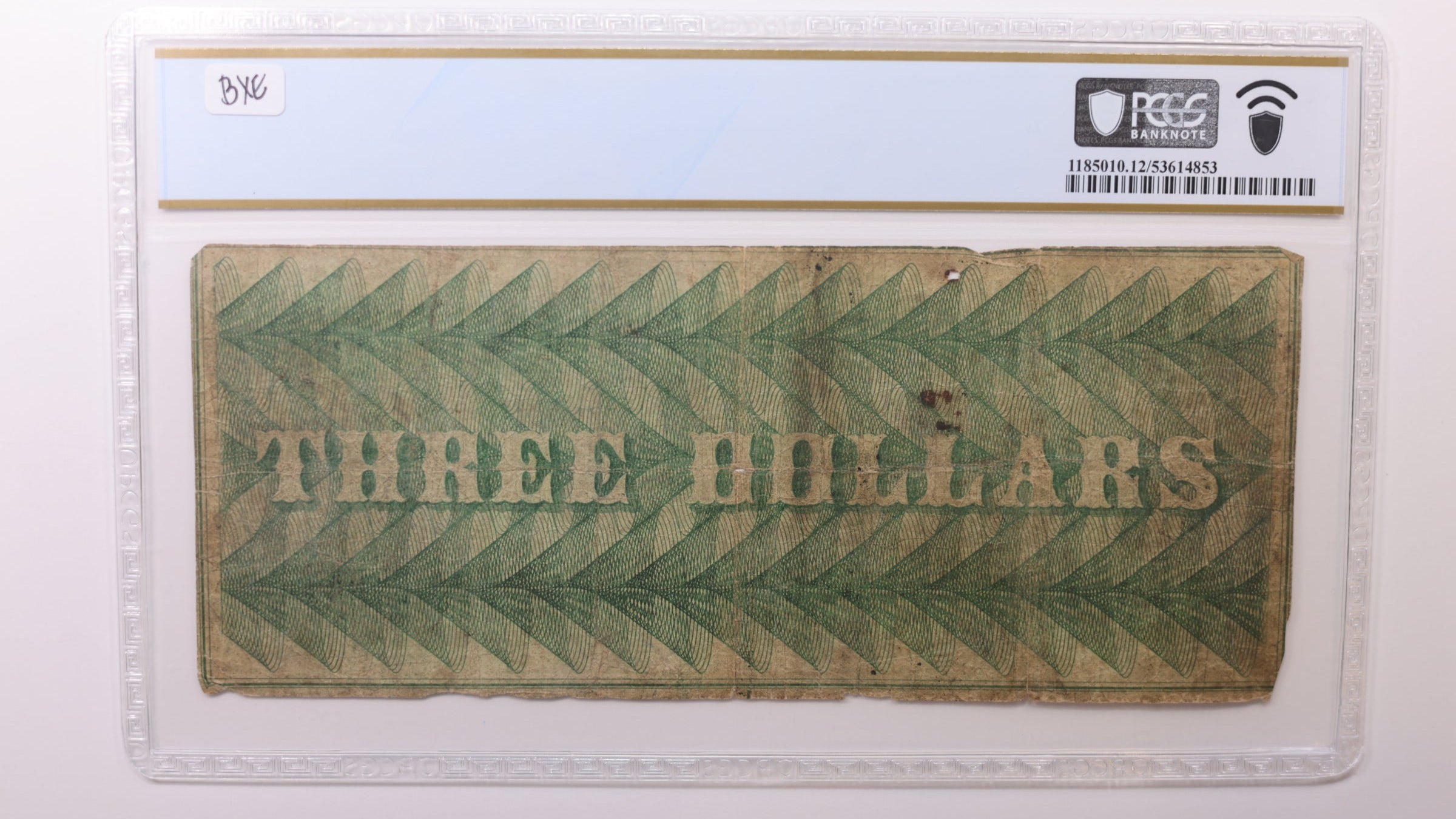 1862 $3, Washington, D.C. Obsolete Currency , PCGS F-12, STORE #GDC076.