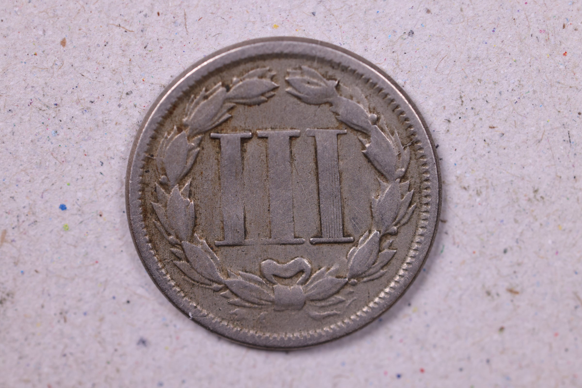 1865 3 Cent Copper Nickel., Very Good Circulated Coin., Store#1002