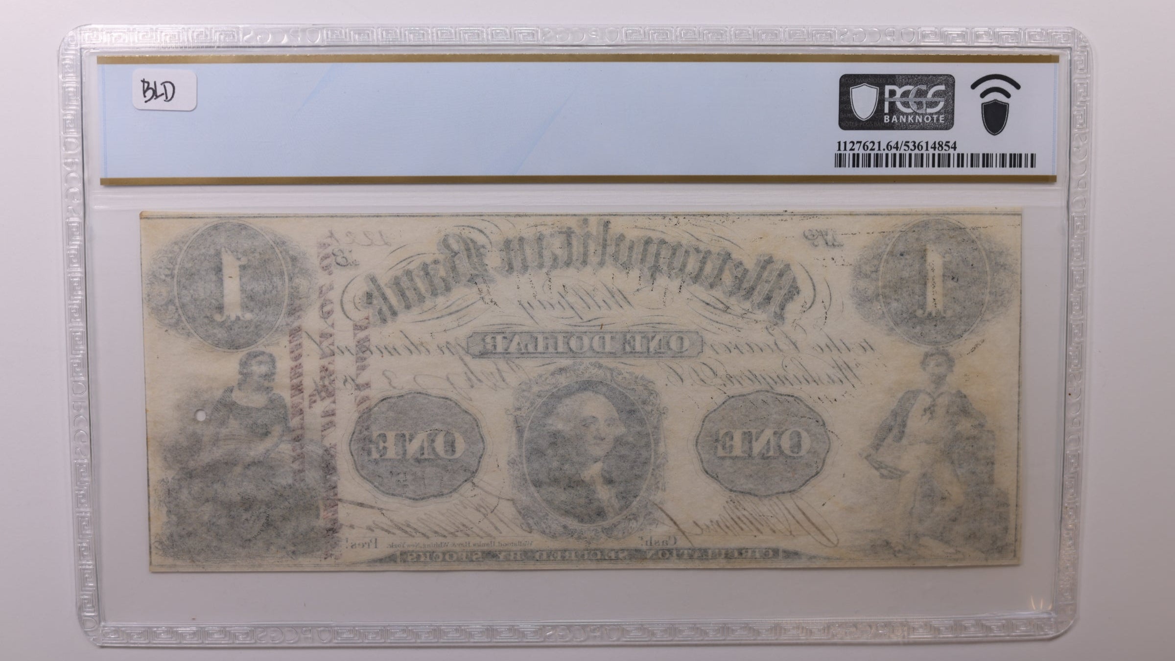 1854 $1, Washington, D.C. Obsolete Currency , PCGS CU64, STORE #GDC077.