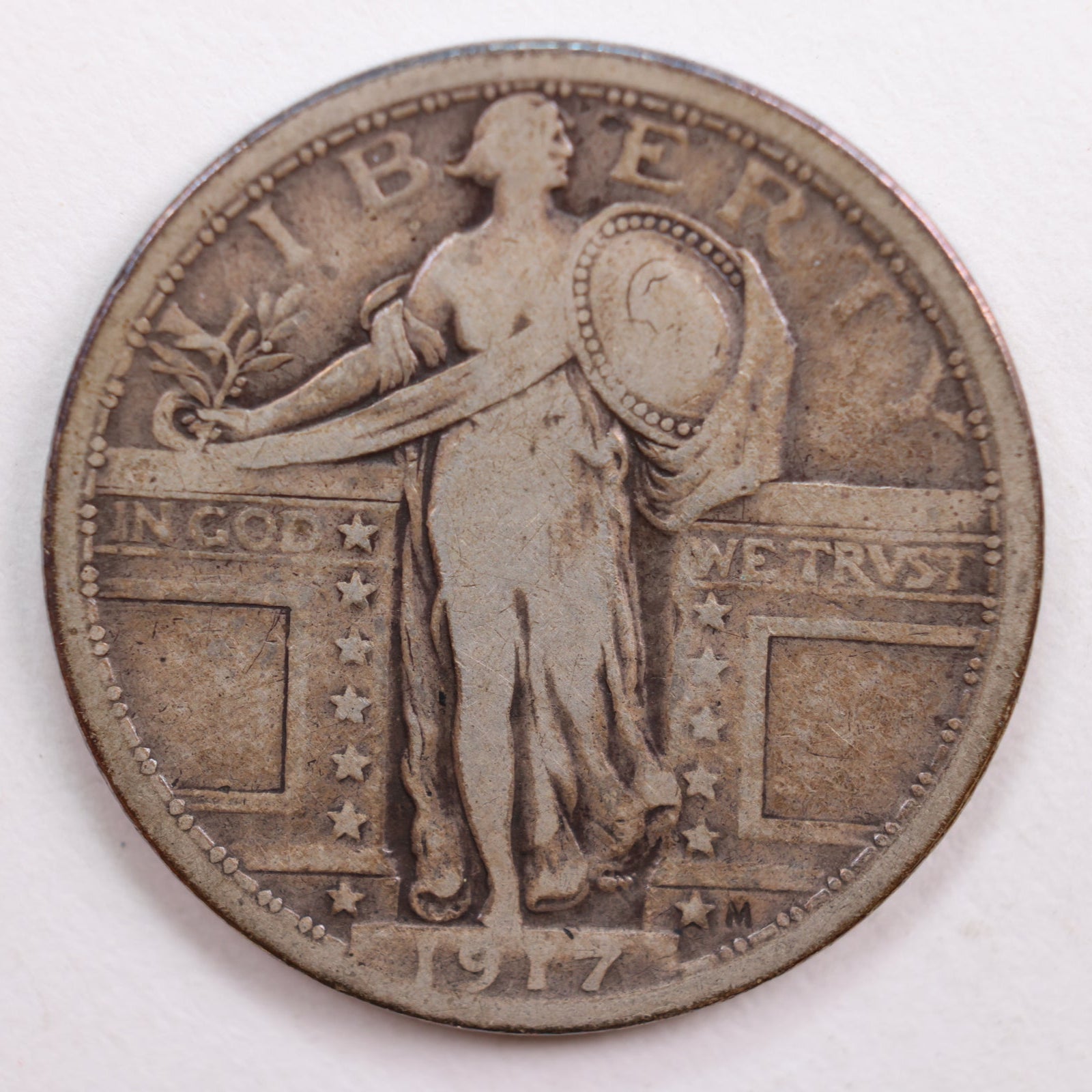 1917 T1 Standing Liberty Silver Quarter, Very Fine Circulated Coin, Store #QR727