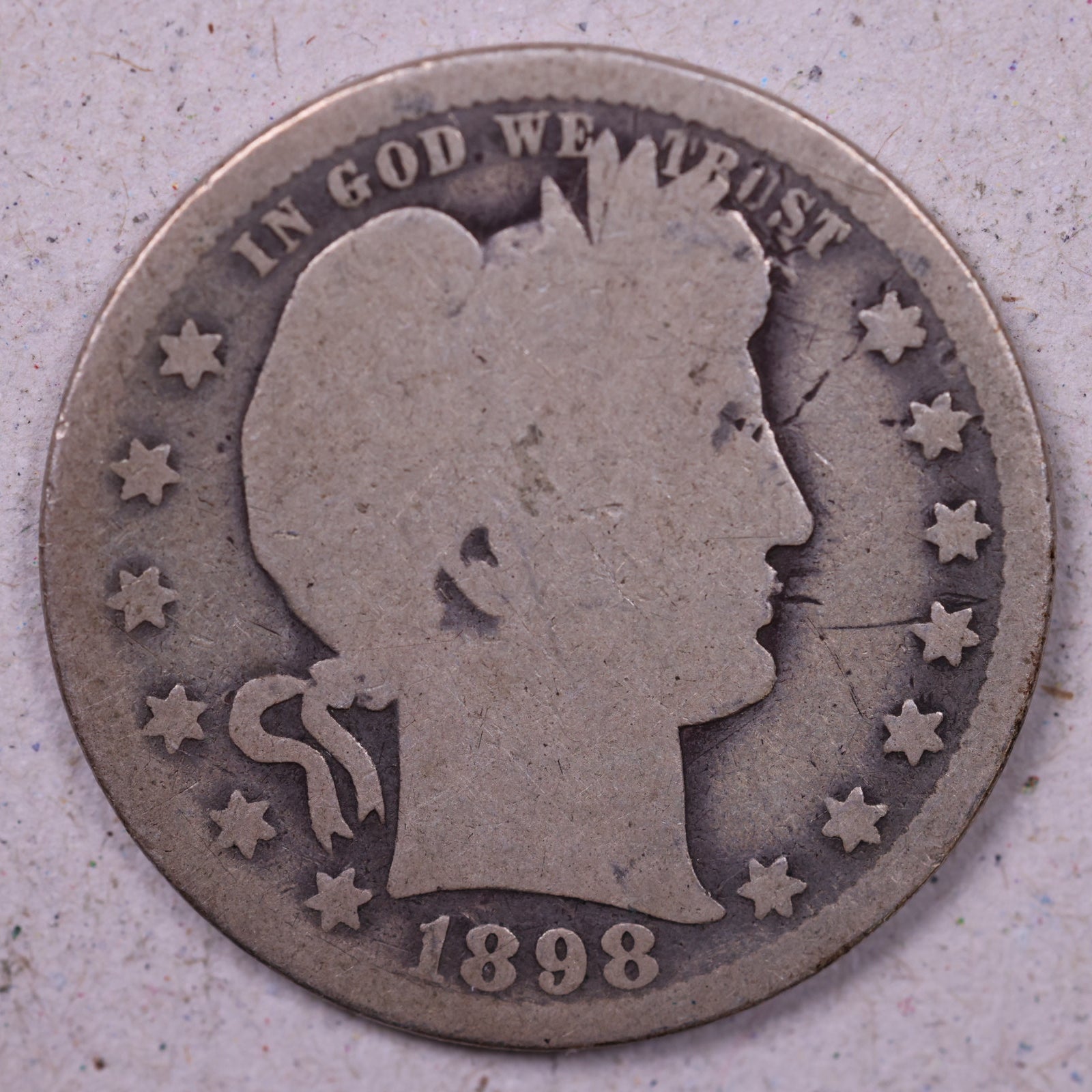 1898-O Barber Silver Quarter, Good-Very Good Circulated Coin, Store #1003
