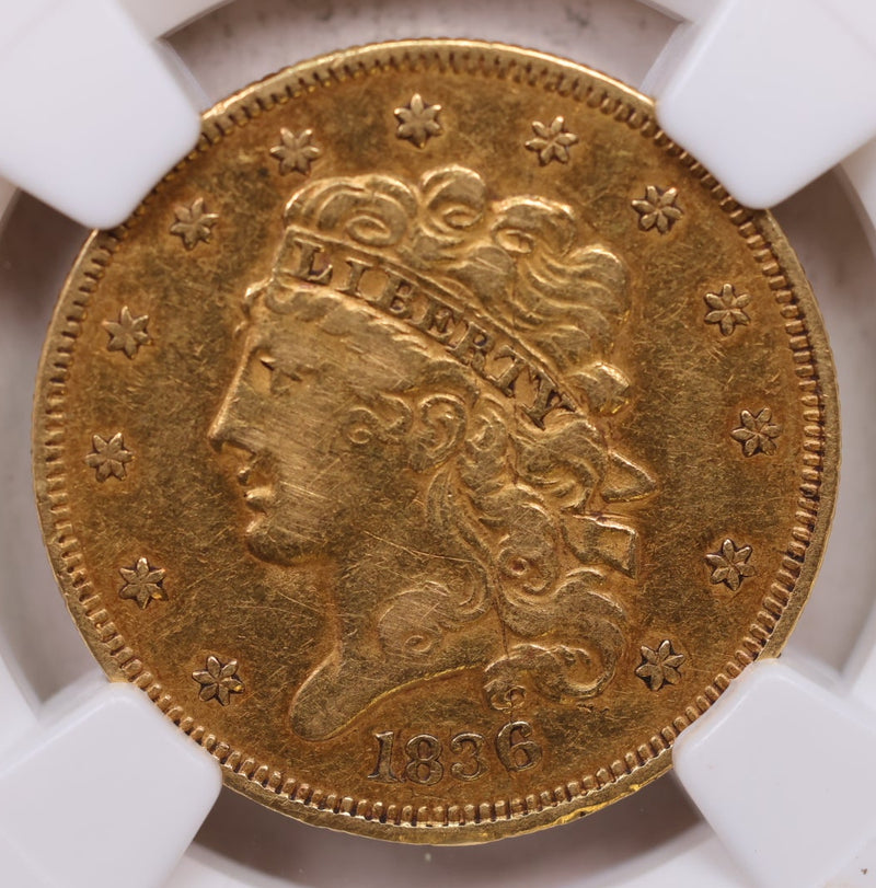 1836 $5, Gold Half Eagle, Circulated Coin, NGC XF-45, Store Sale