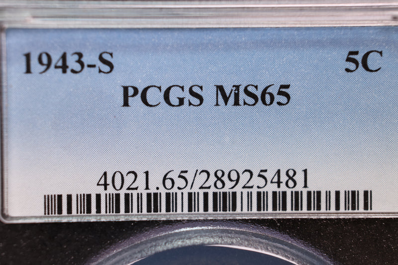 1943-S Jefferson Silver Nickel. PCGS Certified,. Store Sale
