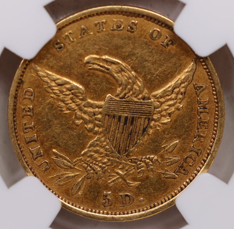 1836 $5, Gold Half Eagle, Circulated Coin, NGC XF-45, Store Sale