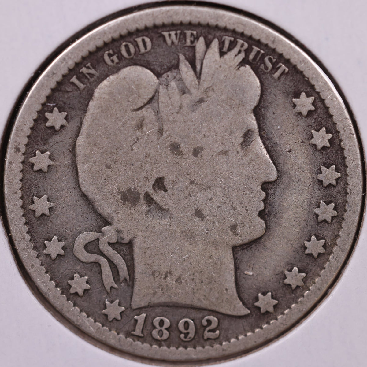 1892 Barber Quarter, Very Good Circulated Coin, Store #QR1808