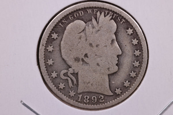 1892 Barber Silver Quarter., Very Good Circulated Coin., Store#1004