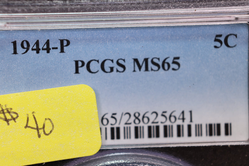 1944-P Jefferson Silver Nickel. PCGS Certified,. Store Sale