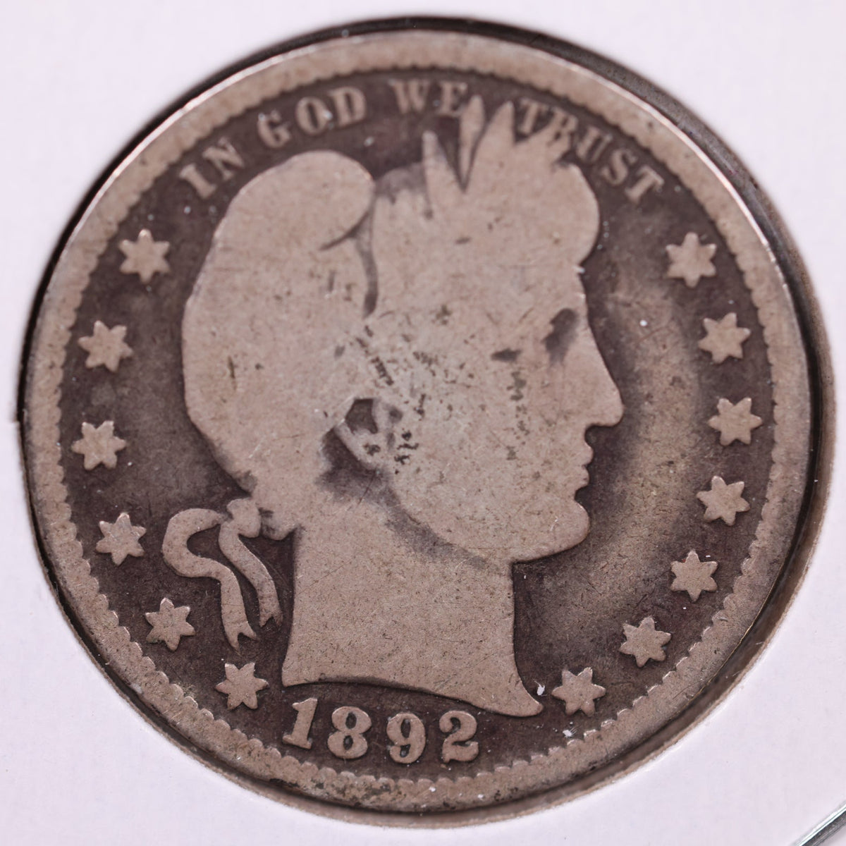1892 Barber Quarter, Very Good Circulated Coin, Store #QR1807