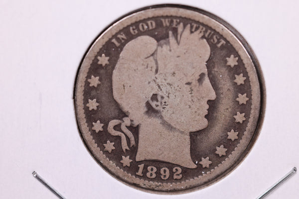 1892 Barber Silver Quarter., Very Good Circulated Coin., Store#1005