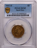1842-D $5, Gold Half Eagle, Small Date, Circulated Coin, PCGS XF-45, Store Sale