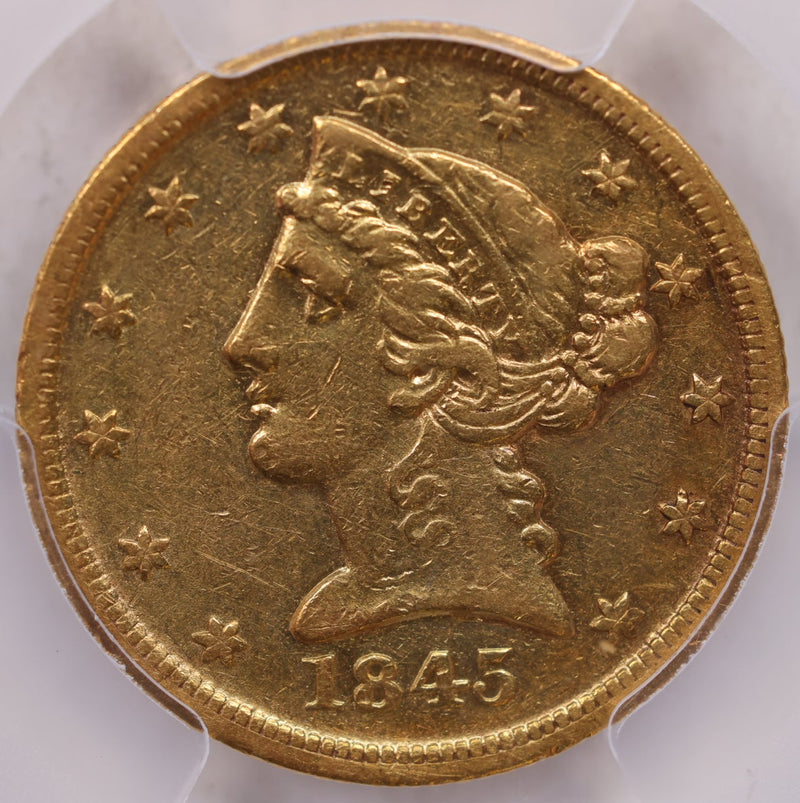 1845-D $5, Gold Half Eagle, Circulated Coin, PCGS XF-40, Store Sale
