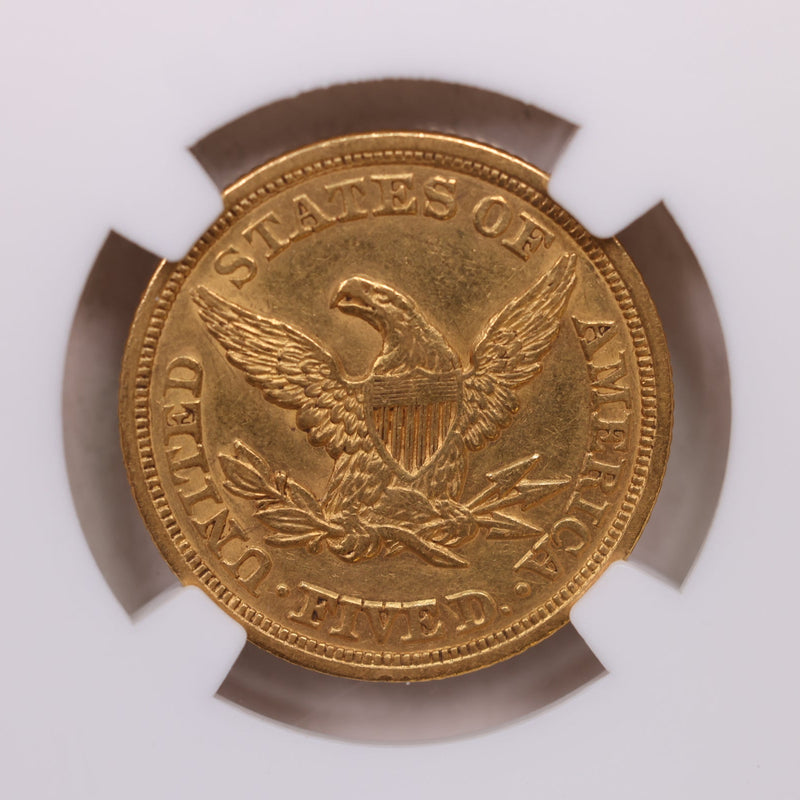 1848 $5, Gold Half Eagle, Nice Eye Appeal, NGC AU-58, CAC, Store Sale
