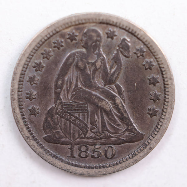 1850 Seated Liberty Dime, Abt Uncirculated Coin, Store #DE527