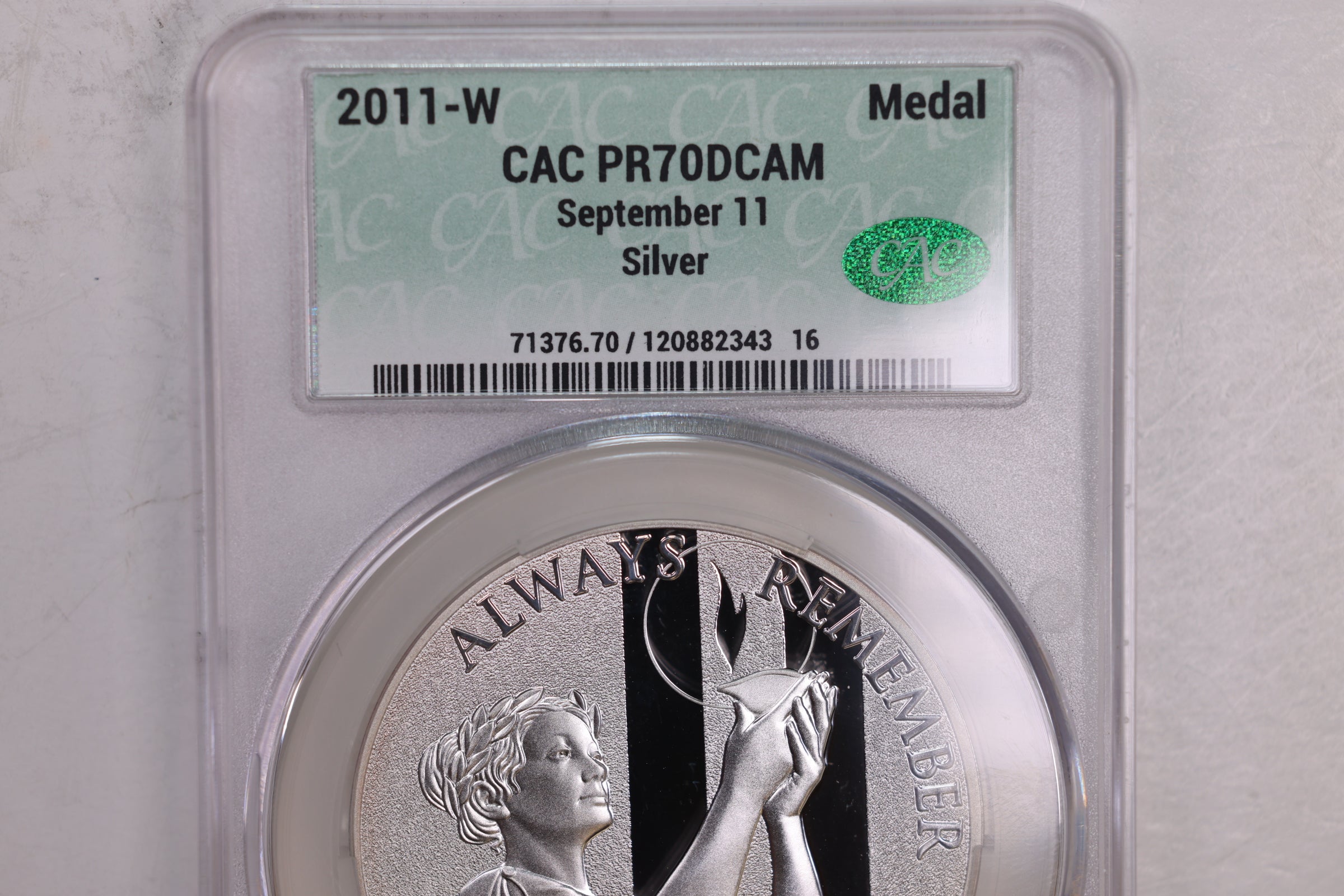 2011-W September 11, U.S. Mint Silver Medal, CAC PF70, Store #GMC127
