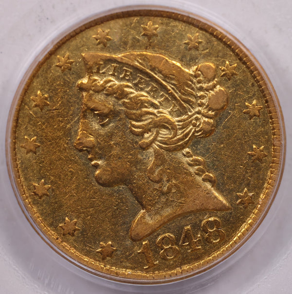 1848-C $5, Gold Half Eagle, Charolette Mint, Circulated, PCGS VF-35, Store Sale #G0152.