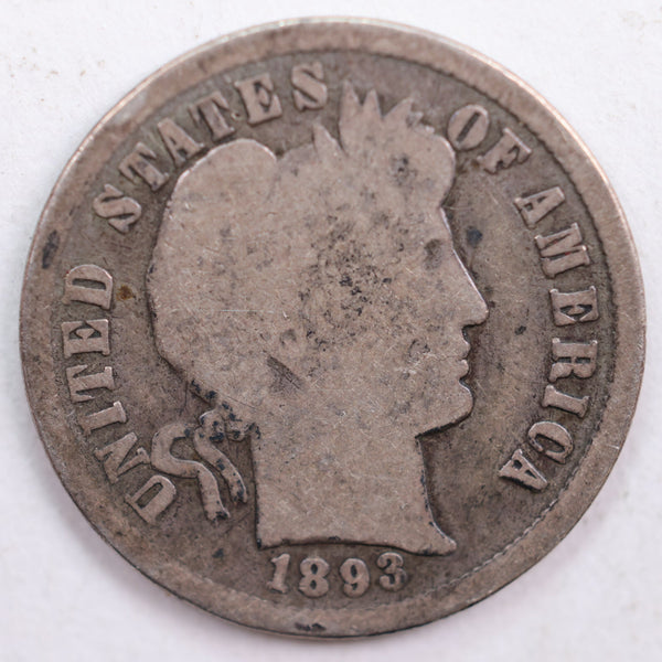 1893-S Barber Dime, Very Good Circulated Coin, Store #DE529